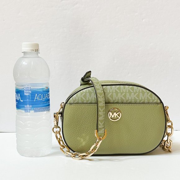 Michael Kors Jet Set Glam Small Oval Camera Crossbody Bag MK Light Sage Multi - Picture 2 of 13